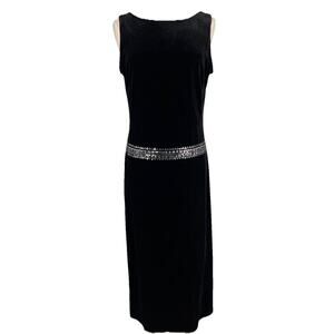 Vintage 90s Velvet Maxi Dress Black Whimsigoth Goth Minimalist Elegant Size 14